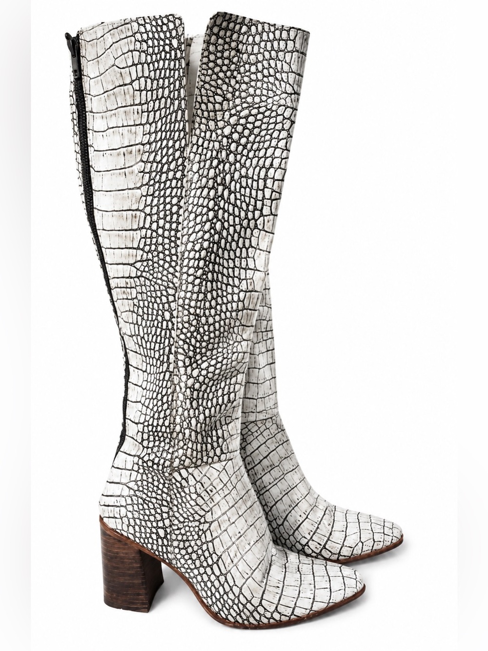 Freebird Jasper White Black Croc Embossed Tall Leather Boots Size 6 Sold Out